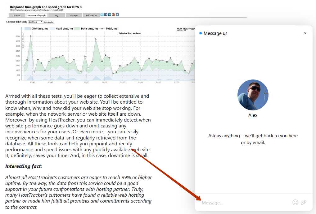 HostTracker website monitoring service support